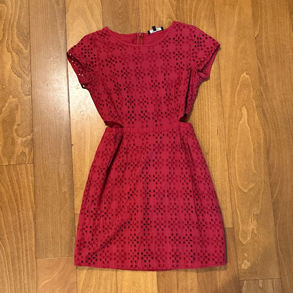 Madewell Burgundy Eyelet Cutout Sleeve Mini Dress Women's Red Short Sleeve